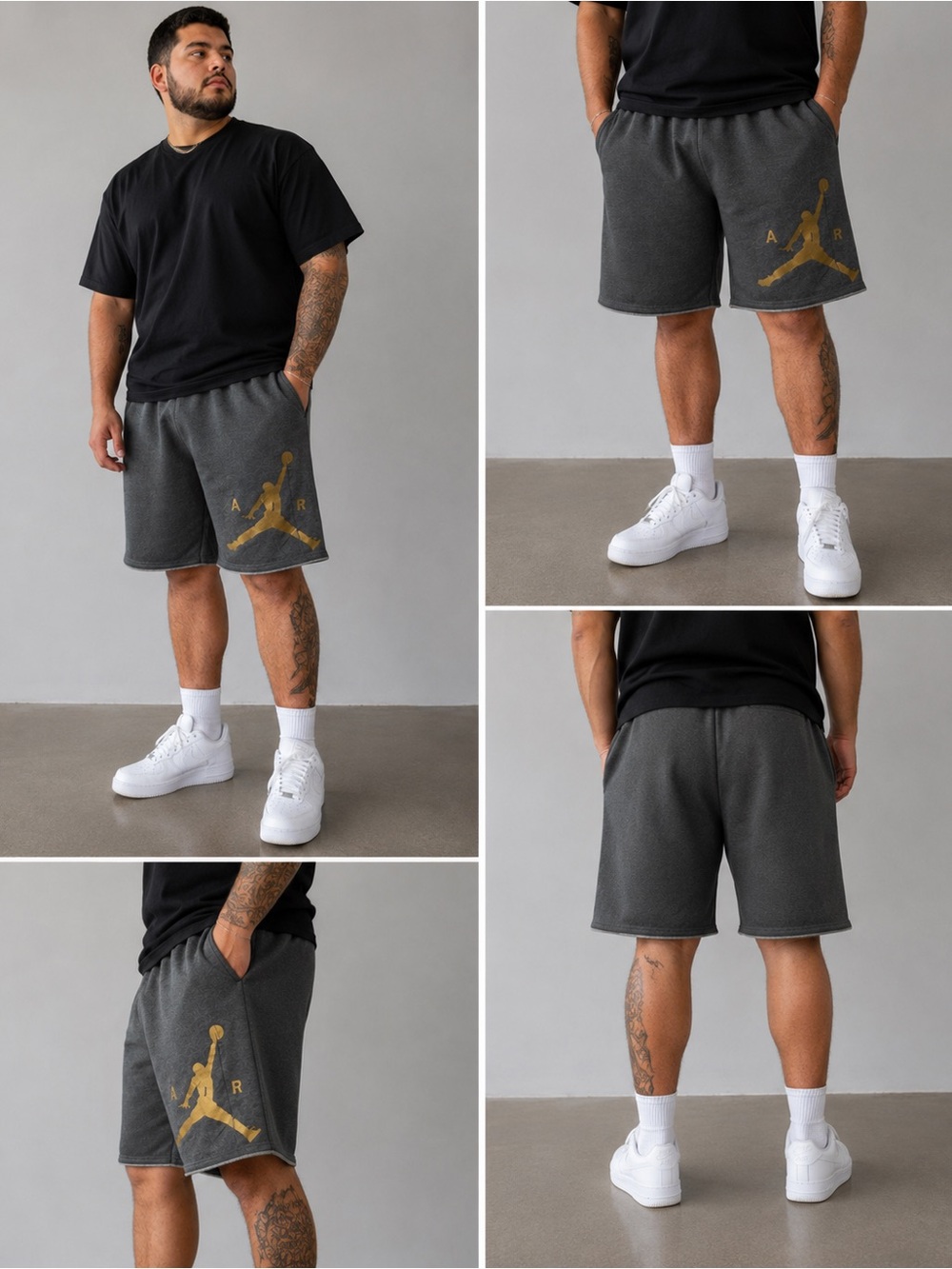 Jordan Men's Charcoal Gray Shorts with Gold Jumpman